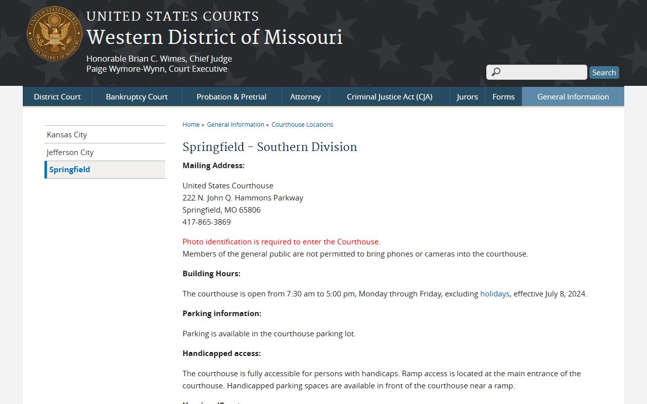 Greene County Circuit Court users and Springfield Southern Division federal courthouse information