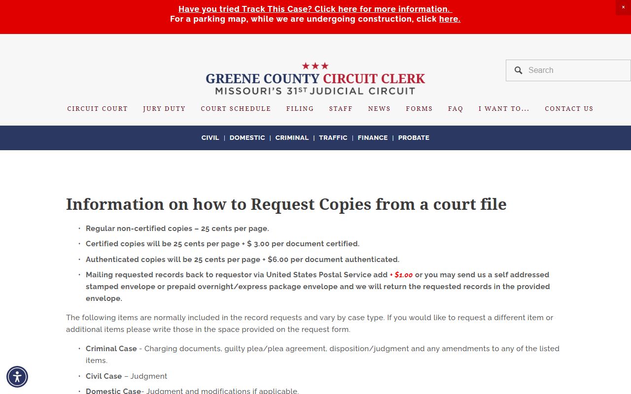 Greene County Circuit Clerk copy request instructions for court records