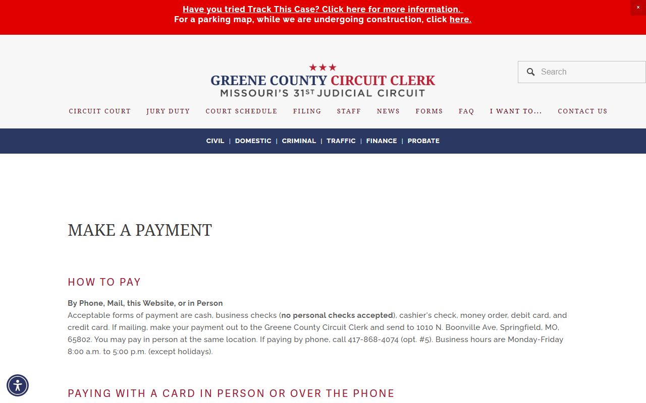 Greene County Circuit Clerk court payment information for court records