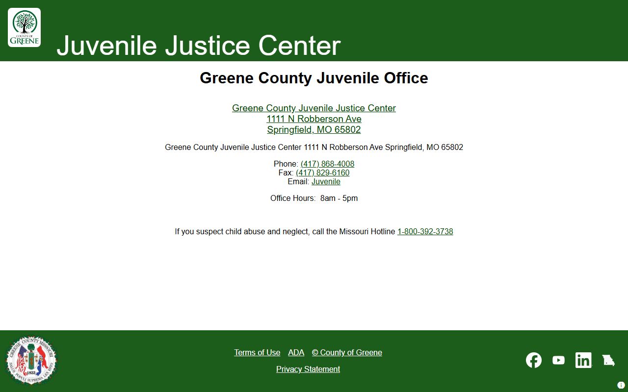 Greene County Juvenile Office information for restricted juvenile matters