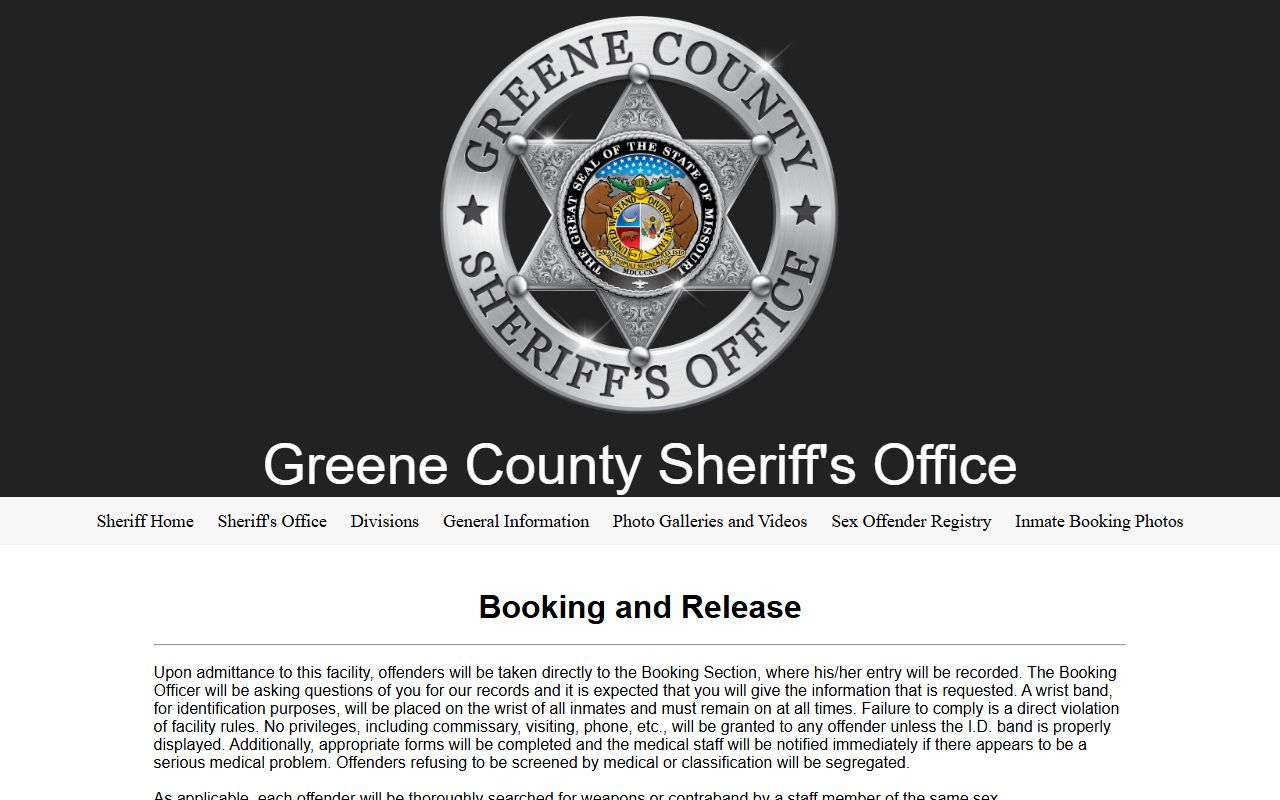 Greene County booking and release process information