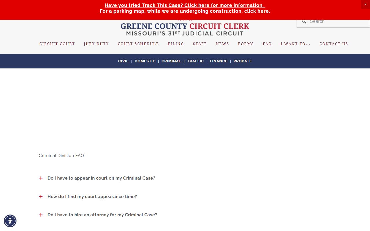 Greene County court dockets criminal FAQ court-date lookup