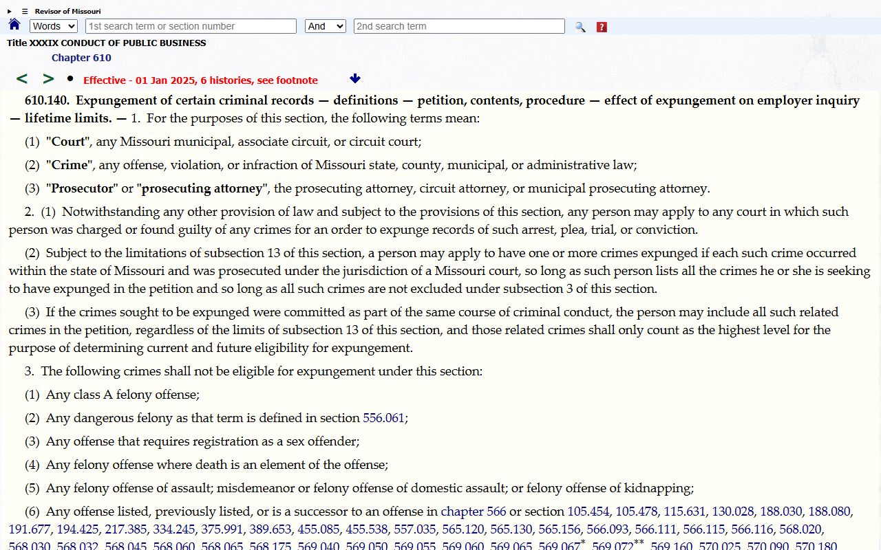 Greene County criminal court records Missouri expungement statute