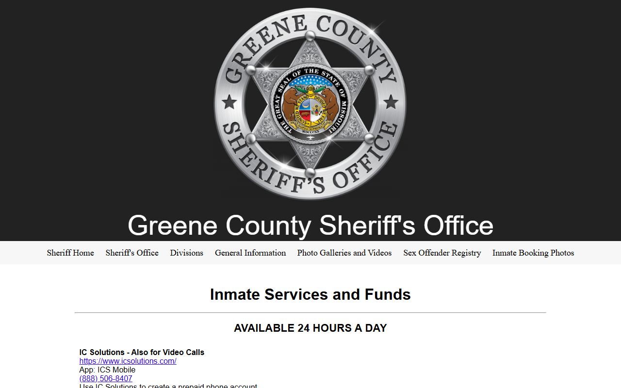 Greene County inmate funds and services page