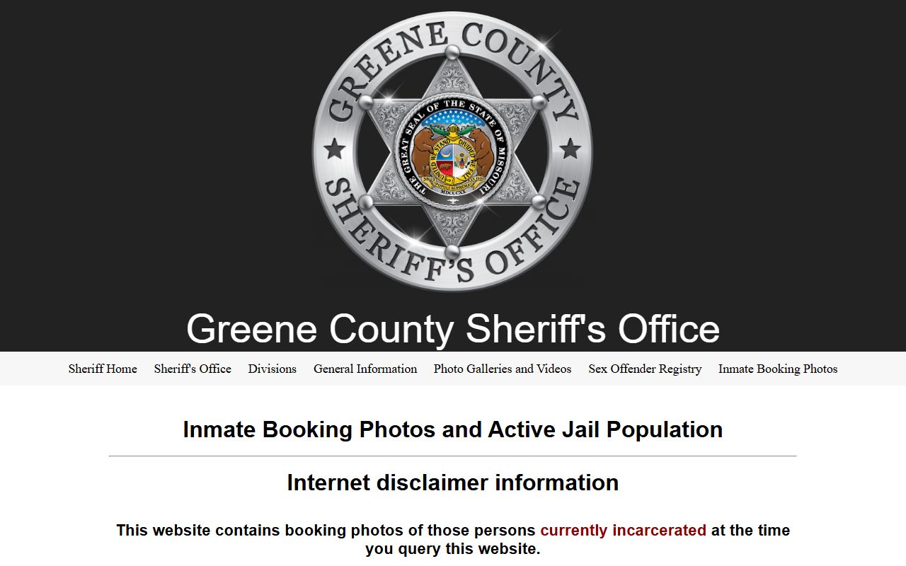 Greene County inmate booking photos and active jail population disclaimer