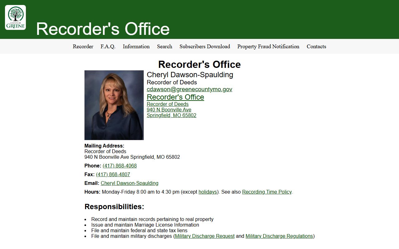 Greene County marriage records Recorder of Deeds office