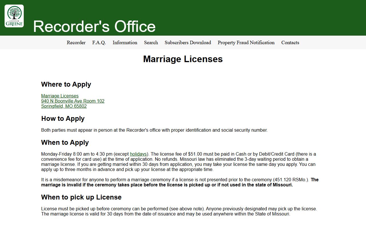 Greene County marriage records marriage license instructions