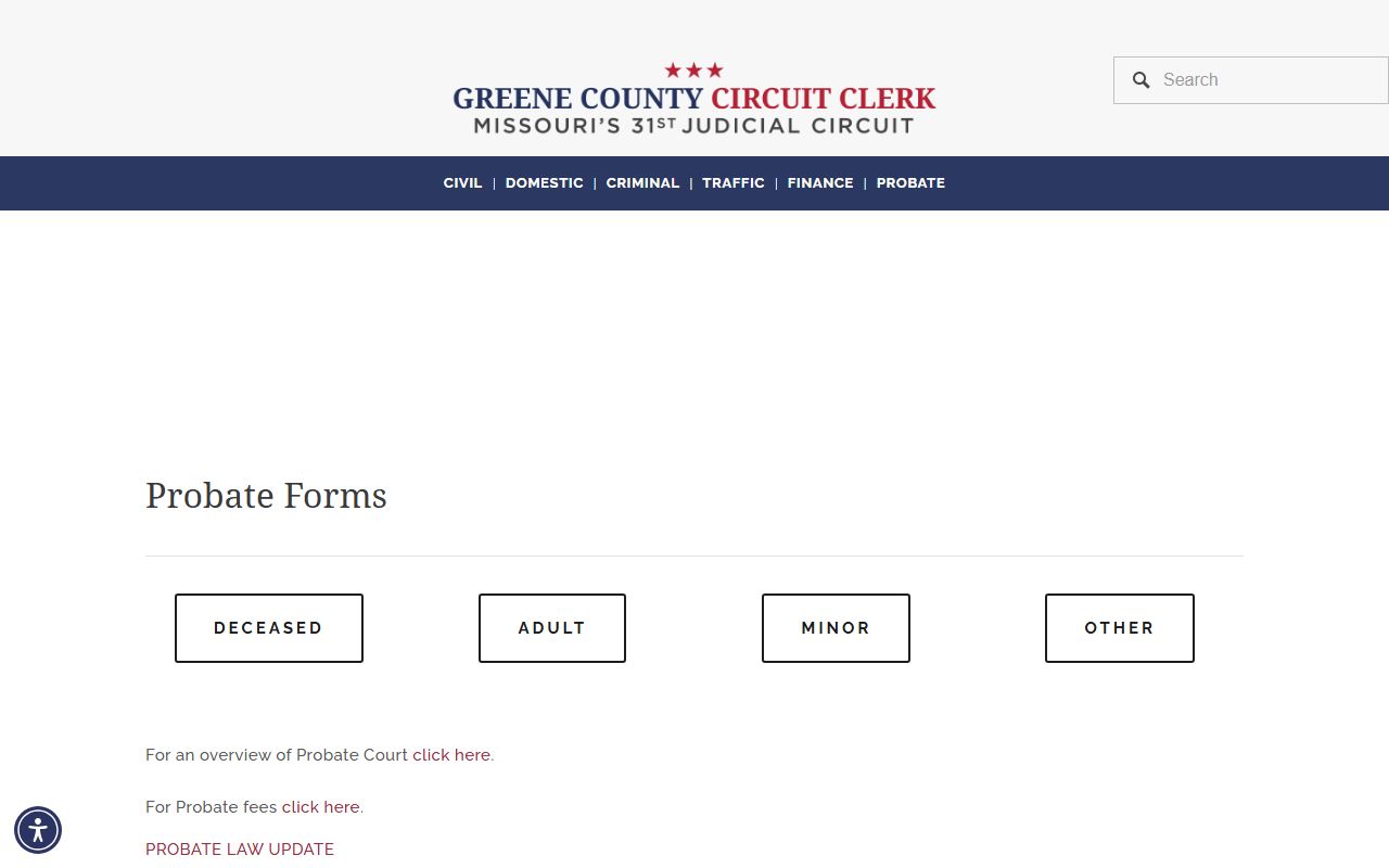 Greene County probate records Probate Division forms categories