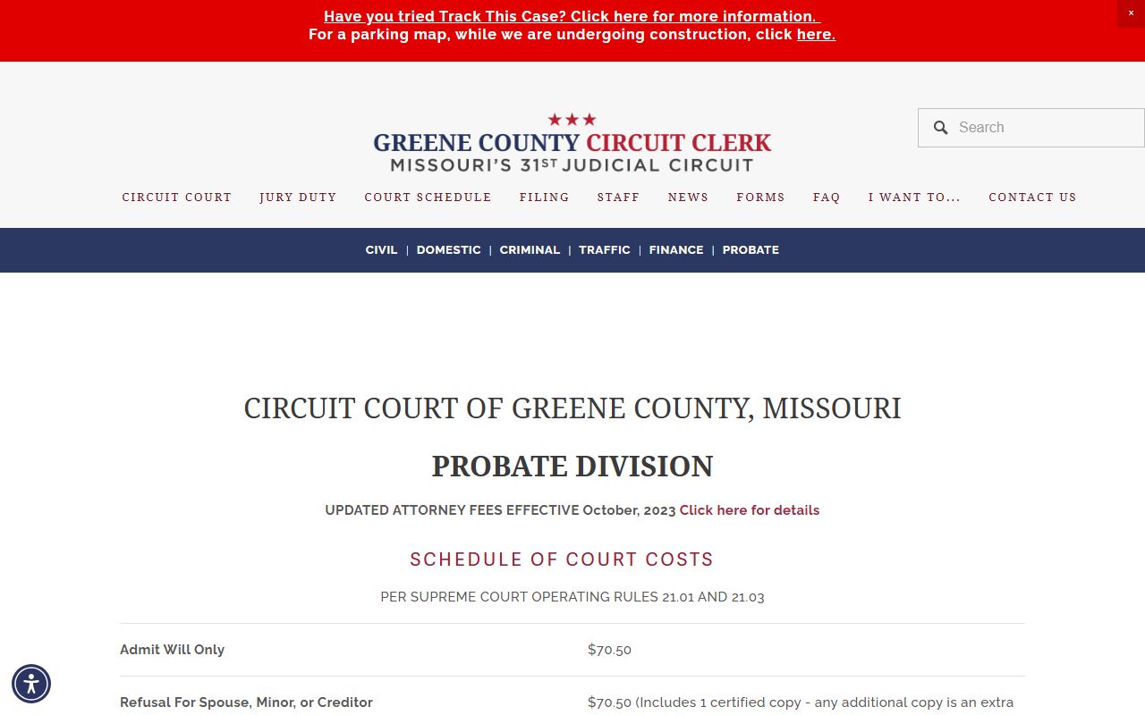 Greene County probate records Probate Division fee schedule