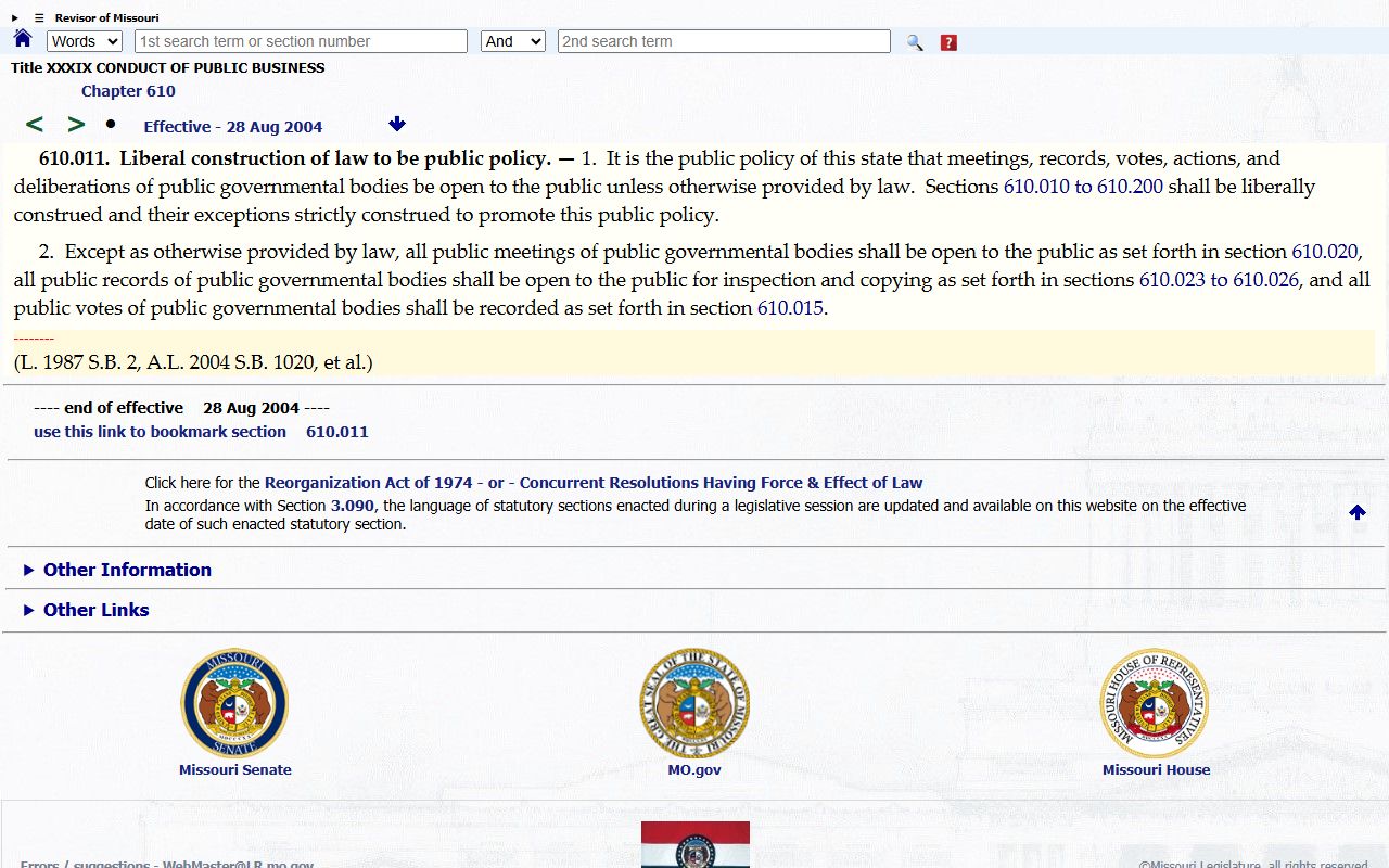 Missouri Sunshine Law public policy section